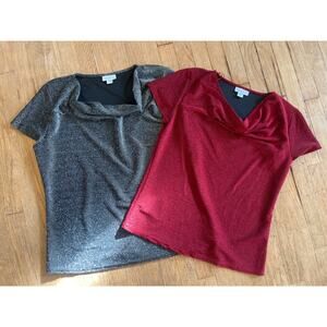 Jaclyn Smith Shimmery Short Sleeve Shirts Cowl Neck Red Black Womens Size M